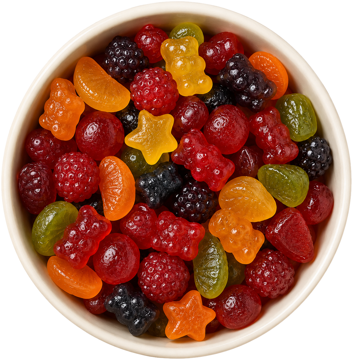 A bowl of colorful kids' multivitamin gummies