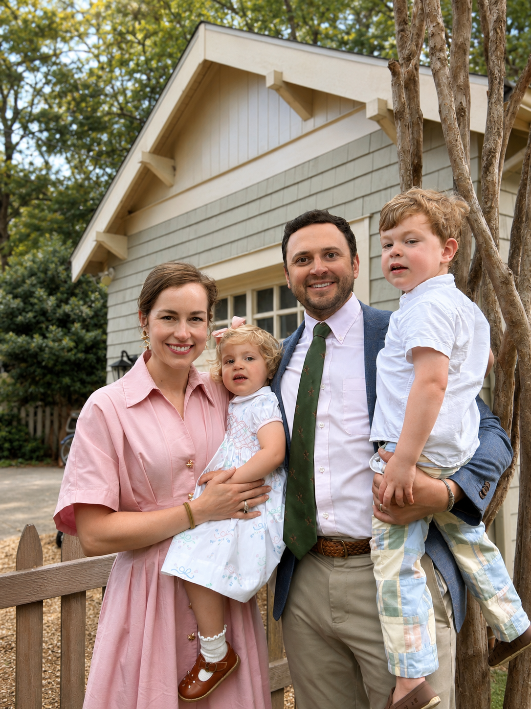Dr. Trey Williams with his wife and their two children outside their Charlotte home